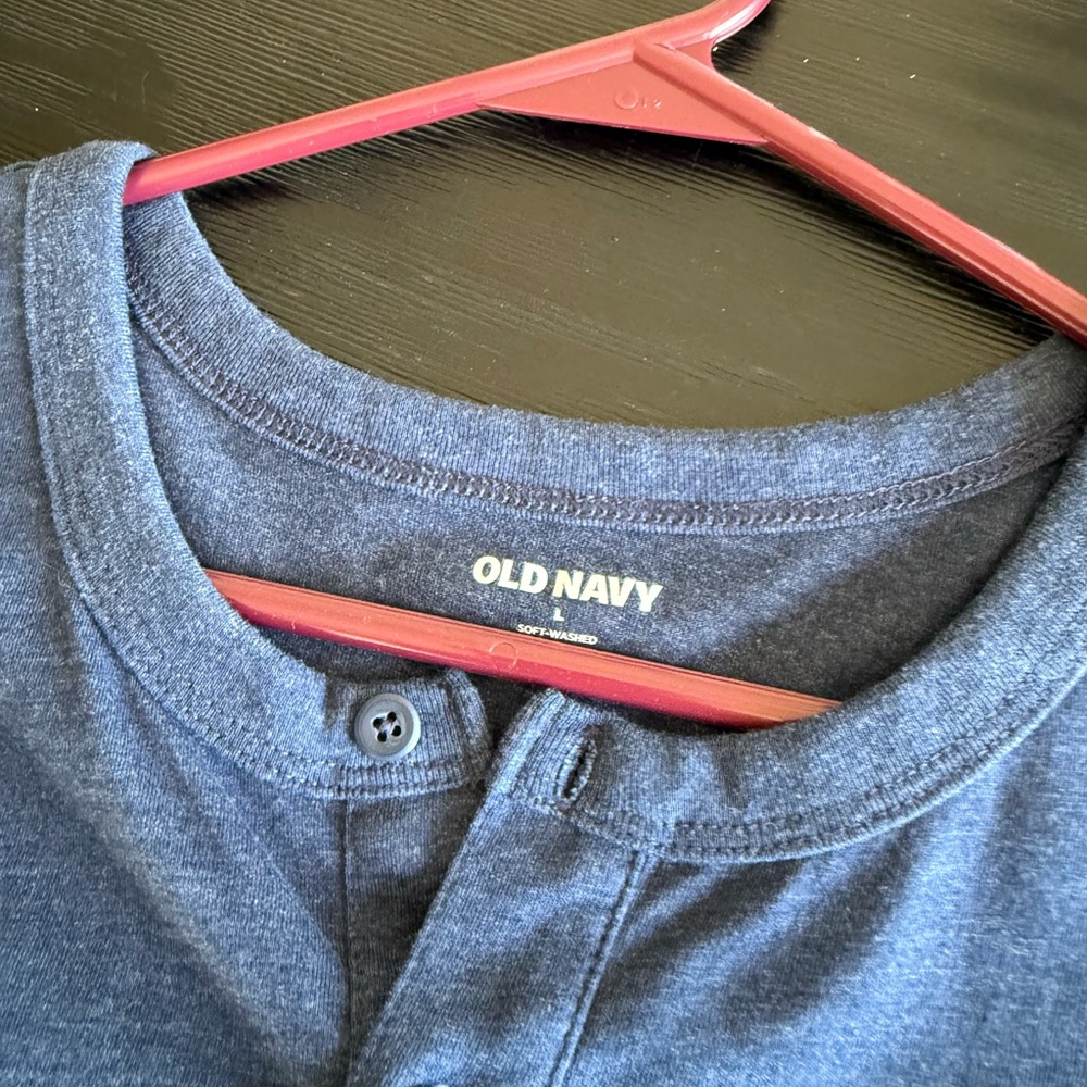 Two Old Navy Blue and Green Henley Shirts